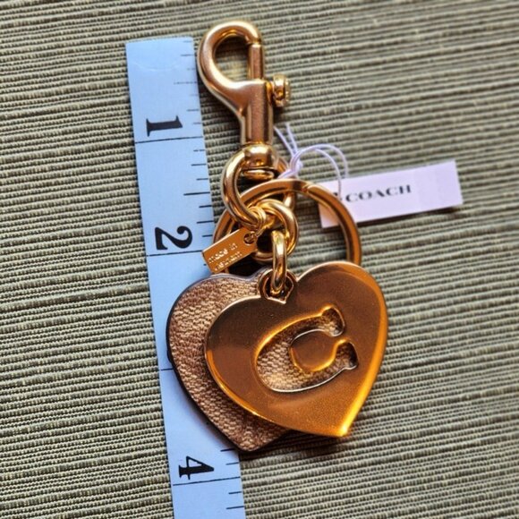 Coach Signature Heart Keychain/Bag Charm Gold Khaki NWT - Picture 9 of 9
